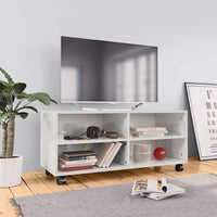 TV Cabinet with Castors High Gloss White 90x35x35 cm