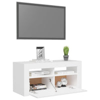 TV Cabinet with LED Lights White 90x35x40 cm living room Kings Warehouse 