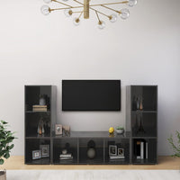TV Cabinets 3 pcs High Gloss Grey 107x35x37 cm