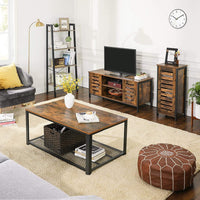 TV Stand Entertainment Unit with Open Shelves and Louvred Doors Storage, Rustic Brown and Black Industrial living room Kings Warehouse 