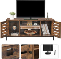 TV Stand Entertainment Unit with Open Shelves and Louvred Doors Storage, Rustic Brown and Black Industrial living room Kings Warehouse 