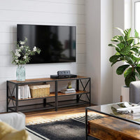 TV Stand for 60-Inch TV with Industrial Style Steel Frame Rustic Brown and Black living room Kings Warehouse 