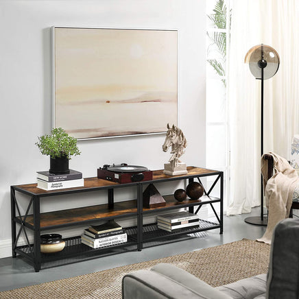 TV Stand for 60-Inch TV with Industrial Style Steel Frame Rustic Brown and Black living room Kings Warehouse 