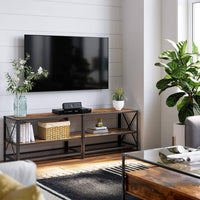 TV Stand for TV Steel Frame up to 178 cm with Shelves for Living Room and Bedroom Furniture Rustic Brown and Black living room Kings Warehouse 