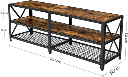 TV Stand for TV Steel Frame up to 178 cm with Shelves for Living Room and Bedroom Furniture Rustic Brown and Black living room Kings Warehouse 