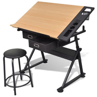 Two Drawers Tiltable Tabletop Drawing Table with Stool Kings Warehouse 