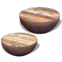 Two Piece Bowl Shaped Coffee Table Set Solid Reclaimed Wood Kings Warehouse 