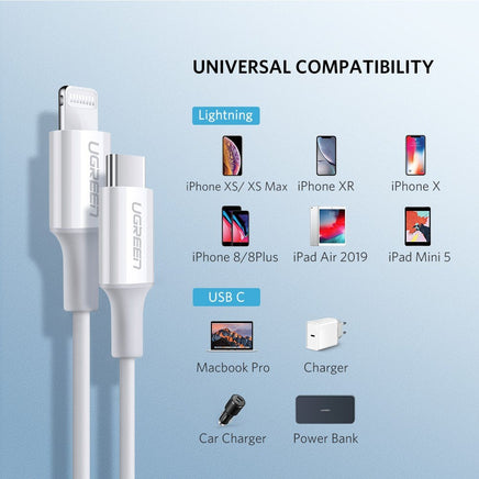 UGREEN 10493 Type-C to MFI iPhone M/M Cable Rubber Shell 1M White Electronics > Computer Accessories Kings Warehouse 