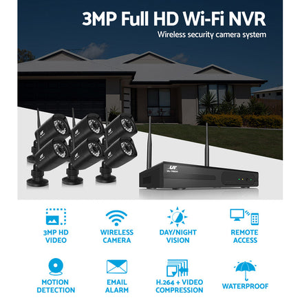 UL-TECH 3MP 8CH NVR Wireless 6 Security Cameras Set Security Supplies Kings Warehouse 