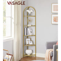 VASAGLE 5 Tier Corner Ladder Bookshelf Tempered Glass Modern Style Golden Color KingsWarehouse 