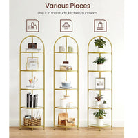 VASAGLE 5 Tier Corner Ladder Bookshelf Tempered Glass Modern Style Golden Color KingsWarehouse 