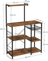 VASAGLE Baker s Rack with Shelves Microwave Stand with Wire Basket 6 S-Hooks Rustic Brown KKS35X Kings Warehouse 