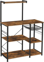VASAGLE Bakers Rack with Shelves Microwave Stand with Wire Basket 6 S-Hooks Rustic Brown KKS35X