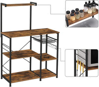 VASAGLE Baker s Rack with Shelves Microwave Stand with Wire Basket 6 S-Hooks Rustic Brown KKS35X Kings Warehouse 