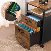 VASAGLE File Cabinet with 2 Drawers Rolling Office Filing Cabinet with Wheels and Open Compartment Rustic Brown and Black OFC71X Kings Warehouse 