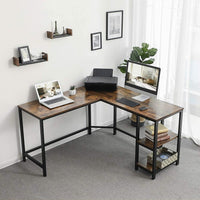 VASAGLE L-Shaped Computer Desk Rustic Brown and Black LWD72X Kings Warehouse 