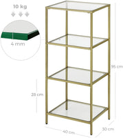 VASAGLE Storage Shelf 4-Tier Tempered Glass Gold LGT029A01 living room Kings Warehouse 