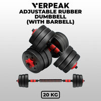 Verpeak Adjustable Rubber Dumbbells 20kg VP-DB-113-VS Kings Warehouse 