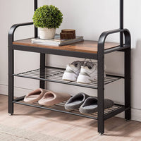 Vintage Coat Rack Shoe Bench, Wood Look Accent Furniture and Metal Frame Storage Supplies Kings Warehouse 