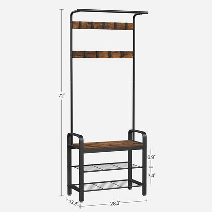 Vintage Coat Rack Shoe Bench, Wood Look Accent Furniture and Metal Frame Storage Supplies Kings Warehouse 