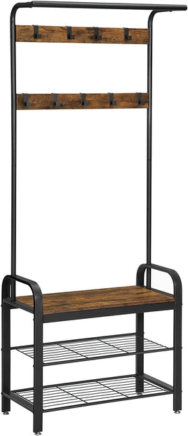 Vintage Coat Rack Shoe Bench, Wood Look Accent Furniture and Metal Frame Storage Supplies Kings Warehouse 