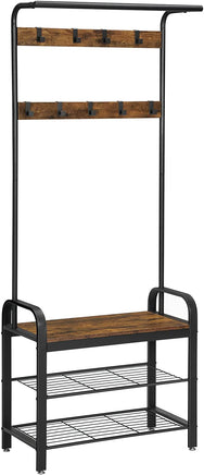 Vintage Coat Rack Shoe Bench, Wood Look Accent Furniture and Metal Frame Storage Supplies Kings Warehouse 