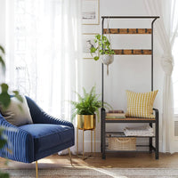 Vintage Coat Rack Shoe Bench, Wood Look Accent Furniture and Metal Frame Storage Supplies Kings Warehouse 