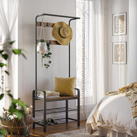 Vintage Coat Rack Shoe Bench, Wood Look Accent Furniture and Metal Frame Storage Supplies Kings Warehouse 