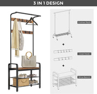 Vintage Coat Rack Shoe Bench, Wood Look Accent Furniture and Metal Frame Storage Supplies Kings Warehouse 