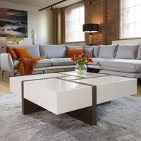 Vintage Elegant White and Brown Criss Cross Coffee Table living room Kings Warehouse 