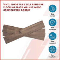 Vinyl Floor Tiles Self Adhesive Flooring Black Walnut Wood Grain 16 Pack 2.3SQM Kings Warehouse 