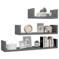 Wall Display Shelf 3 pcs High Gloss Grey Storage Supplies Kings Warehouse 
