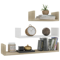 Wall Display Shelf 3 pcs White and Sonoma Oak Storage Supplies Kings Warehouse 