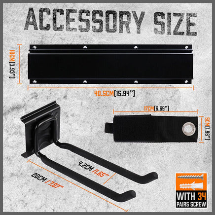 Wall Mounted Hook Rail Set Bike Holder Garden Tool Storage Rack Garage Organizer Kings Warehouse 