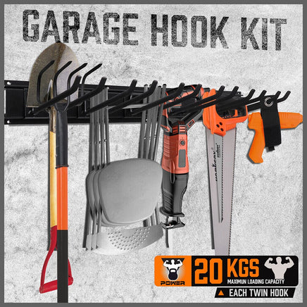 Wall Mounted Hook Rail Set Bike Holder Garden Tool Storage Rack Garage Organizer Kings Warehouse 