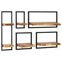 Wall Shelf Set 5 Pieces Solid Acacia Wood and Steel Kings Warehouse 