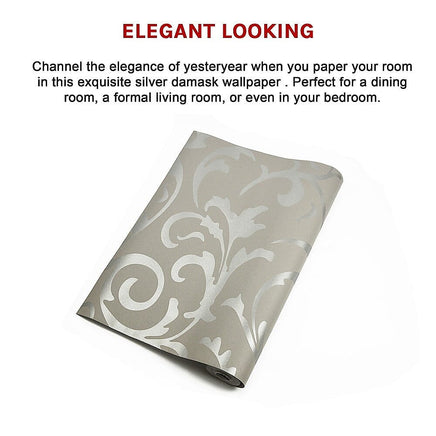 Wallpaper Silver Flower Pattern Non-woven Wall Paper Roll KingsWarehouse 