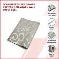 Wallpaper Silver Flower Pattern Non-woven Wall Paper Roll KingsWarehouse 
