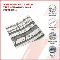 Wallpaper White Birch Tree Non-woven Wall Paper Roll KingsWarehouse 