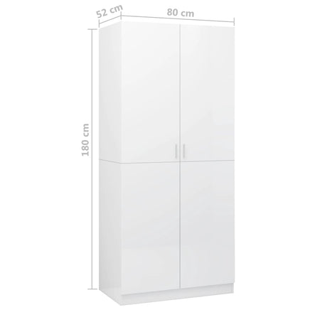 Wardrobe High Gloss White 80x52x180 cm Kings Warehouse 