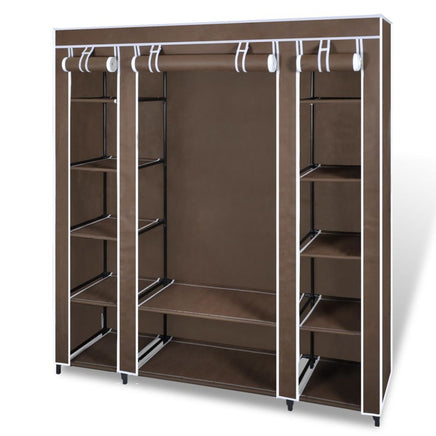 Wardrobe with Compartments and Rods 45x150x176 cm Brown Fabric Kings Warehouse 