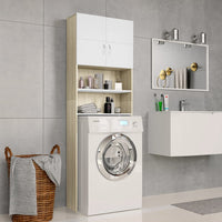 Washing Machine Cabinet White and Sonoma Oak 64x25.5x190 cm Kings Warehouse 
