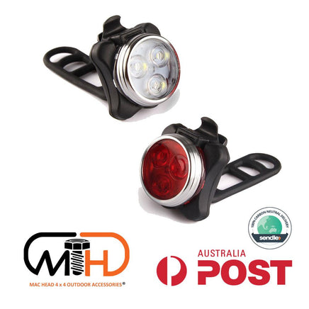 Waterproof Bicycle Bike Lights Front Rear Tail Light Lamp USB Rechargeable IPX4 Kings Warehouse 