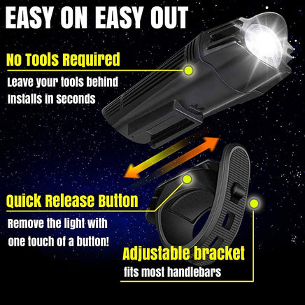 Waterproof Rechargeable LED Bike Lights Set (2000mah Lithium Battery, IPX4, 2 USB Cables) Kings Warehouse 