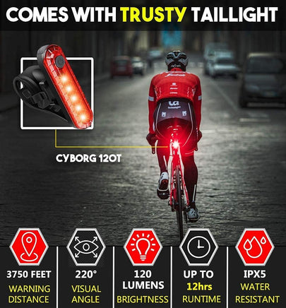 Waterproof Rechargeable LED Bike Lights Set (2000mah Lithium Battery, IPX4, 2 USB Cables) Kings Warehouse 