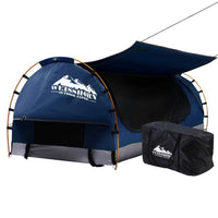 Swag King Single Camping Swags Canvas Free Standing Dome Tent Dark Blue with 7CM Mattress