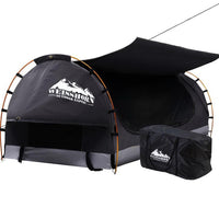 Swag King Single Camping Swags Canvas Free Standing Dome Tent Dark Grey with 7CM Mattress