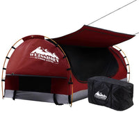 Swag King Single Camping Swags Canvas Free Standing Dome Tent Red with 7CM Mattress