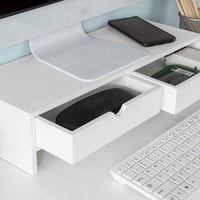 White Monitor Stand Desk Organizer with 2 Drawers Kings Warehouse 