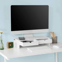 White Monitor Stand Desk Organizer with 2 Drawers Kings Warehouse 